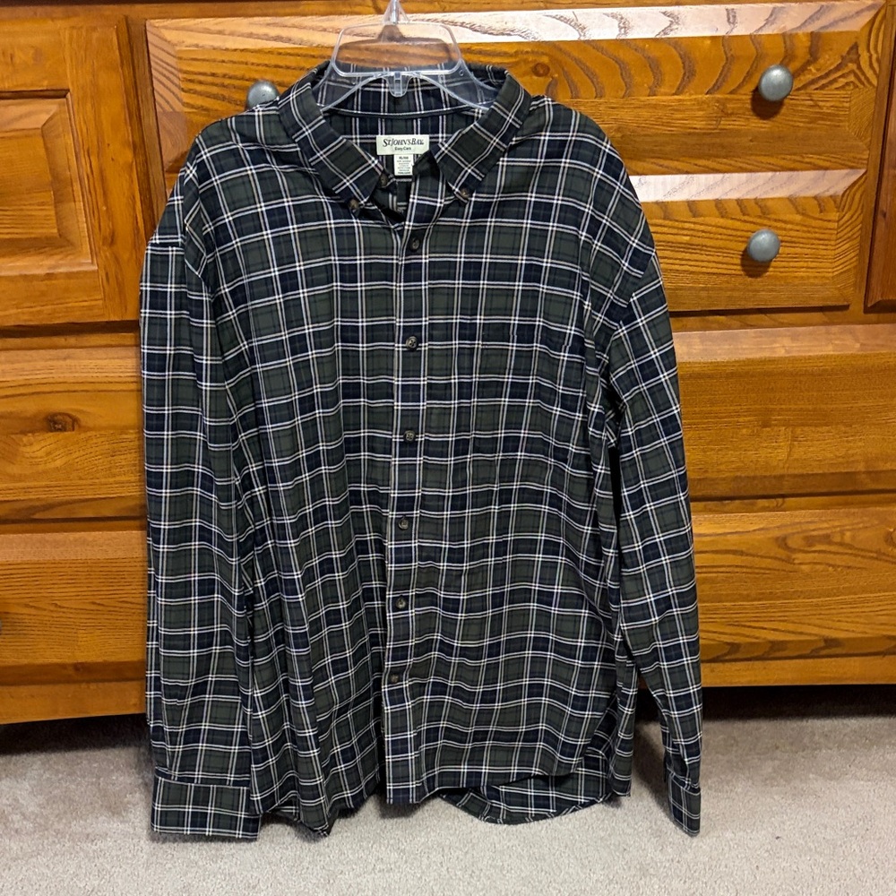 St. John's Bay Green and White Plaid Shirt